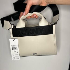 DKNY Cream and Black Tote Bag with Structured Design